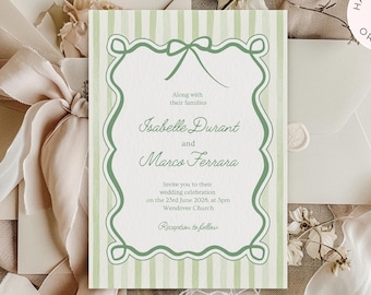 Invitación de boda con rayas verdes, plantilla editable de Canva (descarga digital) - WENDOVER GREEN