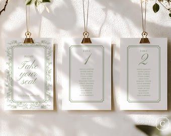 Sage Green Seating Chart Cards, Vintage Garden Wedding Signage Template, Instant Download - ASHDOWN GARDEN