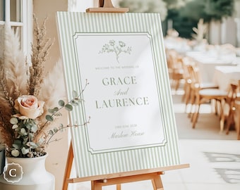 Sage Green Welcome Sign Template, Vintage Floral Garden Wedding Signage, Instant Download - ASHDOWN GARDEN