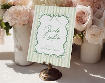 Green Striped Cards & Gifts Table Sign, Wedding and Bridal Shower Template, (Digital Download) - WENDOVER GREEN