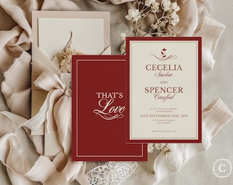 Old Money Burgundy Wedding Invitation, Editable Canva Template (Digital Download) – ROTHERFIELD