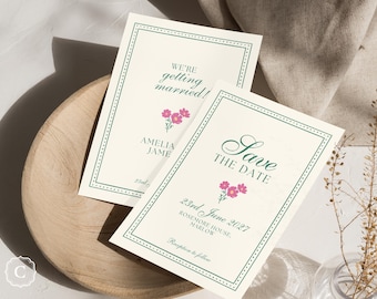 Hand-drawn Floral Save the Date Invitation, Editable Canva Template (Digital Download) ‒ MARLOW GARDEN