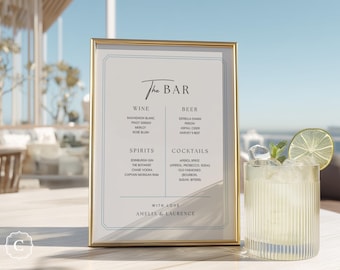 Minimalist Bar Menu, Elegant Dusty Blue Wedding Cocktails & Drinks Menu, Editable Template (Digital Download) - CHILTERN BLUE