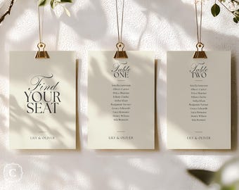Minimalist Wedding Seating Chart Cards, Editable Canva Template (Digital Download) – CHILTERN IVORY