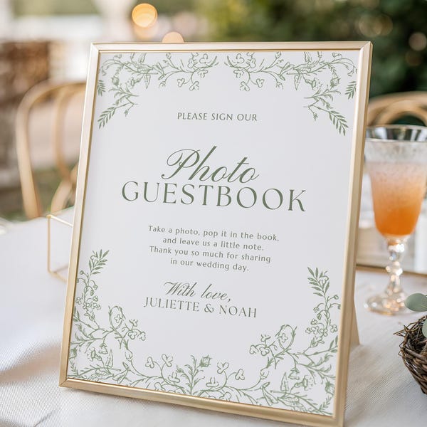 Sage Green Floral Photo Guest Book Sign Template, Garden Wedding Table Sign, (Digital Download) - EVERLEIGH GREEN