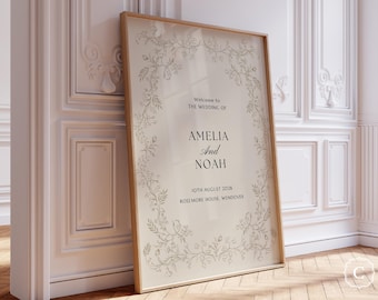 Classic Beige Wedding Welcome Sign, Editable Canva Template (Digital Download) - EVERLEIGH CLAY
