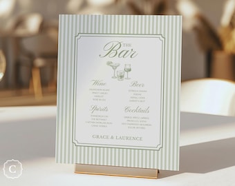 Sage Green Bar Menu Sign, Vintage Garden Wedding Signage Template, Instant Download - ASHDOWN GARDEN