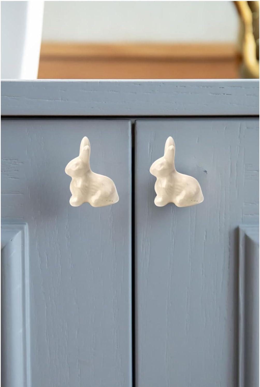 Set of 6 Off-white Ceramic Rabbit Knobs Bunny Drawer Pulls Handcrafted ...