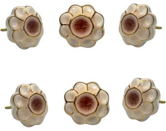 Lot de 6 boutons de tiroir Boutons d'armoire en céramique de Lille fabriqués à la main boutons bleus et blancs pour commode Bouton fleur décoratif quincaillerie de meubles vintage