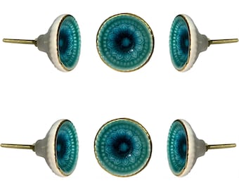 Ladeknoppen Kabinetknoppen set van 6, turquoise keramische dressoirknoppen, handbeschilderde meubeldeurknoppen Marrakech en uniek handgrepenpatroon