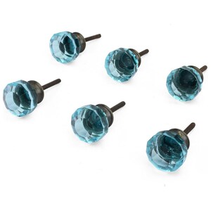Athena Turquoise Glass Cabinet Knobs Set of 6 | Decorative Faceted Turquoise Glass Pulls for Dresser Kitchen Cupboard Hardware