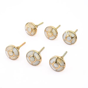 Set of 6 Handcrafted Mother of Pearl Gold Brass Cabinet Knobs Luxury Drawer Pulls Artisan Hardware Home Decor Kitchen Dresser Cupboard Knobs