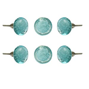 Juego de 6 pomos de cristal Aqua Bubble, color azul costero, tiradores decorativos para cajones, herrajes de cristal esféricos para armarios, cómodas, tocadores de cocina y baño.