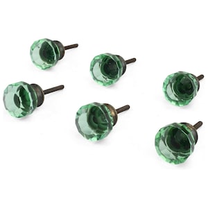 Athena Green Glass Cabinet Knobs Set of 6 | Decorative Faceted Emerald Glass Pulls for Dresser Kitchen Cupboard Furniture Hardware
