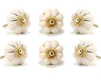 Set van 6 gebroken witte keramische bloemknoppen vintage bloemen kast trekt handgemaakte shabby chic ladegrepen keuken meubelbeslag