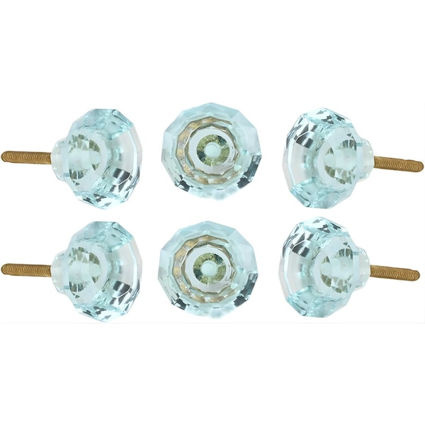 Set of 6 Turquoise Cut Glass Knobs Vintage Crystal Drawer Pulls Decorative Cabinet Handles Handcrafted Glass Furniture Hardware Kitchen Knob