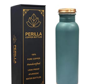Pie Green Pure Copper Water Bottle, 20oz Ayurvedic Health Bottle, Handmade Leak Proof Copper Vessel, Textured Mint Green Yoga Essential