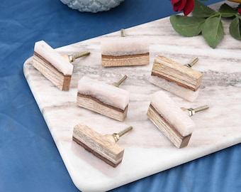 Set of 6 Wooden Rectangle Knobs, Contemporary Wood Cabinet Hardware, Minimalist Finger Pulls, Scandi Style Dresser Handles Wood & resin Pull