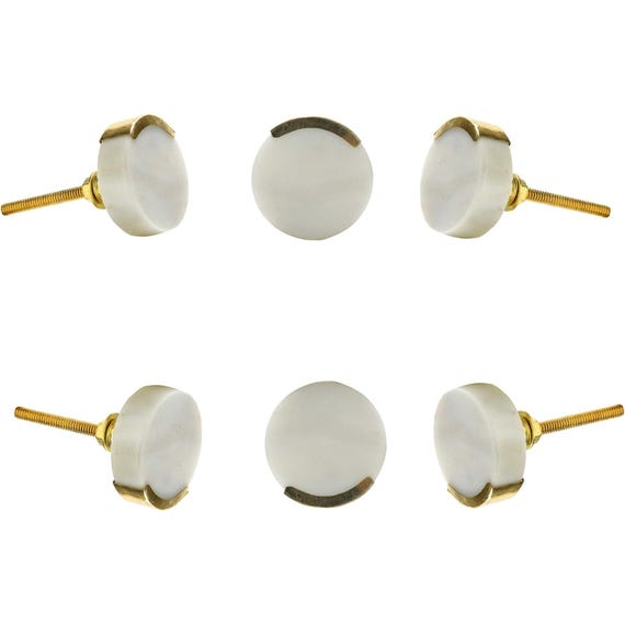 Set of 6 White Round Marble Knobs, Natural Stone Drawer Pulls, Minimalist White Marble Cabinet Handles, Modern Luxury Furniture Hardware