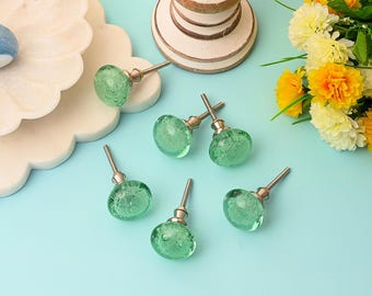 Juego de 6 pomos de cristal burbuja verde claro, tiradores decorativos artesanales para cajones de cómodas, armarios de cocina y roperos. Herrajes de estilo bohemio.