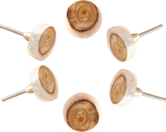 Set of 6 Round Wooden Knobs Natural Solid Wood Cabinet Pulls Handcrafted Minimalist Drawer Handles Boho Eco-Friendly Furniture Hardware
