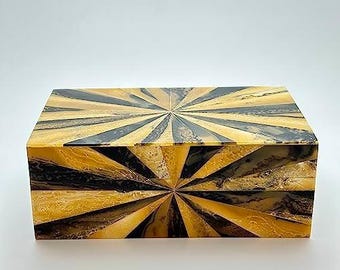 Handcrafted Wooden Yugen Box, Vintage Decorative Storage Box, Geometric Inlay Jewelry Case, Boho Desk Catchall Organizer