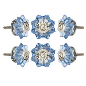 Set of 6 Handcrafted Lavender Blue Glass Cabinet Knobs Chrome Finish Drawer Pull Artisan Glass Hardware Bohemian Home Decor Kitchen Cupboard