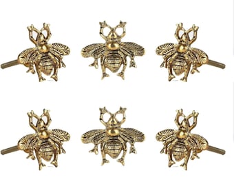 Set of 6 Brass Bee Cabinet Knobs, Bumblebee Drawer Knobs Handcrafted Honeybee Furniture Hardware Golden Insect Nursery Decor Whimsical Knobs