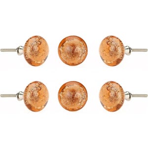 Amber Bubble Glass Cabinet Knobs Set of 6 | Warm Orange Glass Drawer Pulls for Kitchen Cupboard Dresser Wardrobe Hardware