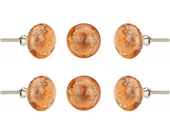 Amber Bubble Glass Cabinet Knobs Set of 6 | Warm Orange Glass Drawer Pulls for Kitchen Cupboard Dresser Wardrobe Hardware