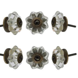Clear Melon Glass Knobs (Set of 6)  Decorative Antique Cabinet Pulls Vintage Style Drawer Handles for Dressers Kitchen Wardrobe and Cupboard