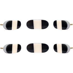 Set med 6 svarta och vita ovala marmorknoppar, stenknoppar, mässingsbeslag, byråknoppar, skåphandtag, handgjorda geometriska lådhandtag