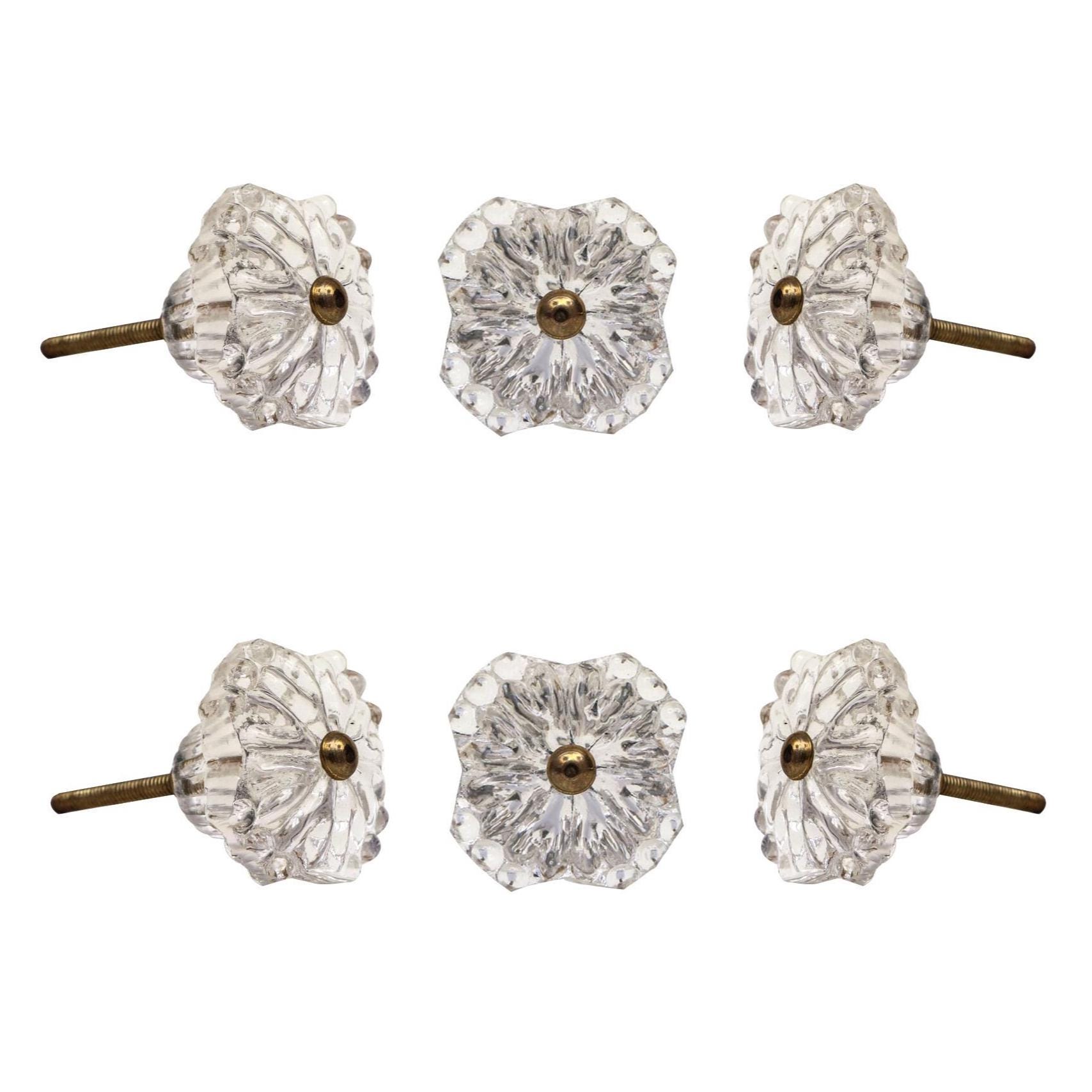 Set of 6 Drawer Knobs Clear Glass Belle Cabinet Knobs Crystal Mushroom Dresser Knobs Handcrafted Glass Furniture Hardware Luxe Vanity Pulls