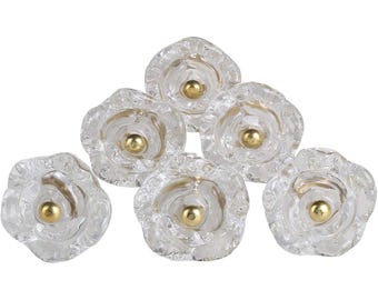Set of 6 Transparent Rose Glass Knobs - Vintage Style Drawer Knobs - 1.6" Cabinet Handles - Decorative Cupboard Hardware Pulls