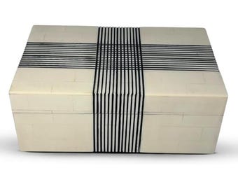Handcrafted Thin Line Wooden Resin Inlay Box, Decorative Modern Storage Box with Lid, Geometric Tabletop Trinket Holder