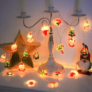 Battery Operated Christmas String Lights with Santa, Snowman and Reindeer Figures, Cozy Holiday Decor