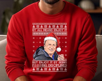 ニール・ワーノック クリスマス スウェットシャツ、規律を守って楽しむ ブラック クリスマス セーター、サッカー マネージャー ダサいクリスマス ジャンパー、サッカー ファンへのギフト