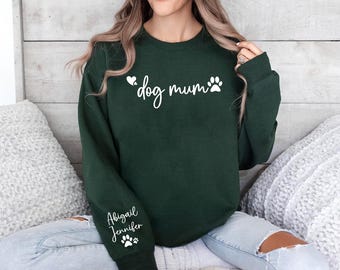 Personalisiertes Hundemutter-Sweatshirt, benutzerdefinierter Haustiername auf dem Ärmel, Hundemutter-Druckpullover, bestes Geschenk für Hundeliebhaber, Muttertags-Hundemuttergeschenke