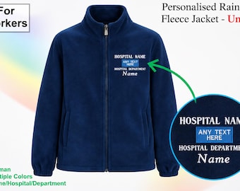 Personalised Embroidered Medical Fleece Jacket, Custom Hospital & Department Text Monogram Jacket, Healthcare Staff Nurses Doctors Uniform