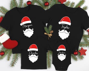Custom Family Christmas Name T-Shirt, Personalized Santa Hat Shirt, Xmas Matching Family Christmas Tee, Christmas Gift for Her and Him
