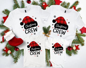 Christmas Family Crew Shirt, Matching Christmas T-Shirts, Plaid Santa Hat Family Tee, Xmas Squad Matching Shirt, Festive Holiday Gift