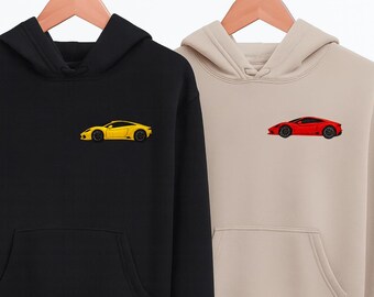 Personalised Portrait Car Sketch Hoodie, Sketch from Photo Embroidered Hoodies, Custom Car Portrait Photo, Valentine Day Gift for Car Lover