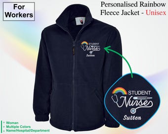 Benutzerdefinierte Krankenschwester Name Fleece Regenbogen Jacke, gestickte Krankenschwester Logo Fleece Jacke, Studenten Krankenschwester Fleece, Krankenhauspersonal Uniform, Geschenk für Krankenschwester
