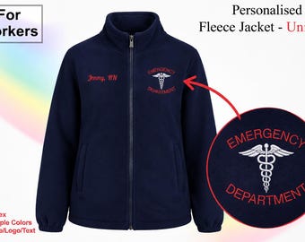 Notfallabteilung Jacke mit durchgehendem Reißverschluss, bestickte Krankenschwester-Fleecejacke, Doktor der medizinischen Uniform, Abschlussgeschenk für die Krankenpflegeschule