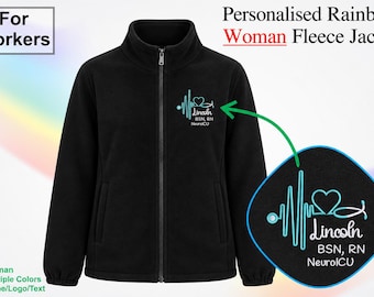 Nurse Full Zip Jacket with Pockets, Heartbeat Stethoscope Embroidered Fleece Coat, Personalized Nurse Gift for RN, Bsn, Cna, Lpn, Aprn, Cma