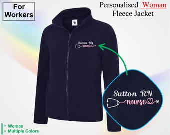 Custom Nurse Fleece Jacket, Embroidered Medical Zip Up Coat, Personalised RN BSN LPN Workwear Zip Jacket, Nursing Student Graduation Gifts