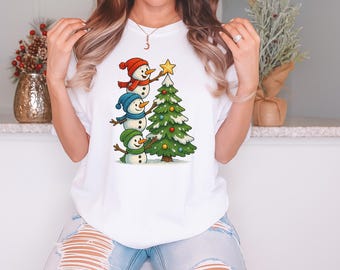 Christmas Trio Snowman Shirt, Cute Xmas Stacked Snowman Tee, Winter Holiday T-Shirt For Women's, Festive Xmas Top, Family Christmas Gift