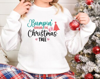 Felpa "Bumpin' Around the Christmas Tree", divertente maglione natalizio premaman, girocollo per annunciare la gravidanza durante le feste, regalo per la neomamma