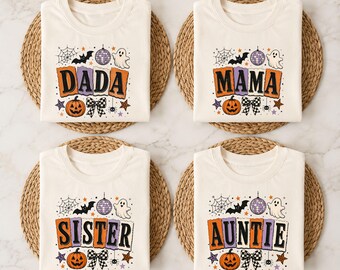 ハロウィン ママ パパ お揃いシャツ、名入れパンプキンファミリーTシャツ、スプーキーシーズンTシャツ、姉妹おばさんハロウィントップス、家族向けハロウィンギフト