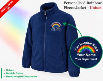 Embroidered Rainbow Nurse Jacket, Custom Name Medical Fleece, NHS Hospital Staff Uniform Coat, Nurse Appreciation Gift, Doctor Fleece Top